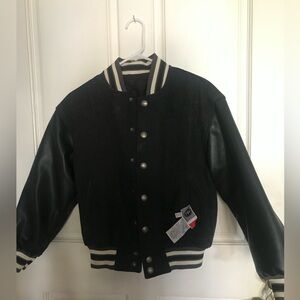 Reversible Wool Varsity Bomber Jacket Youth Medium Black and Gray
